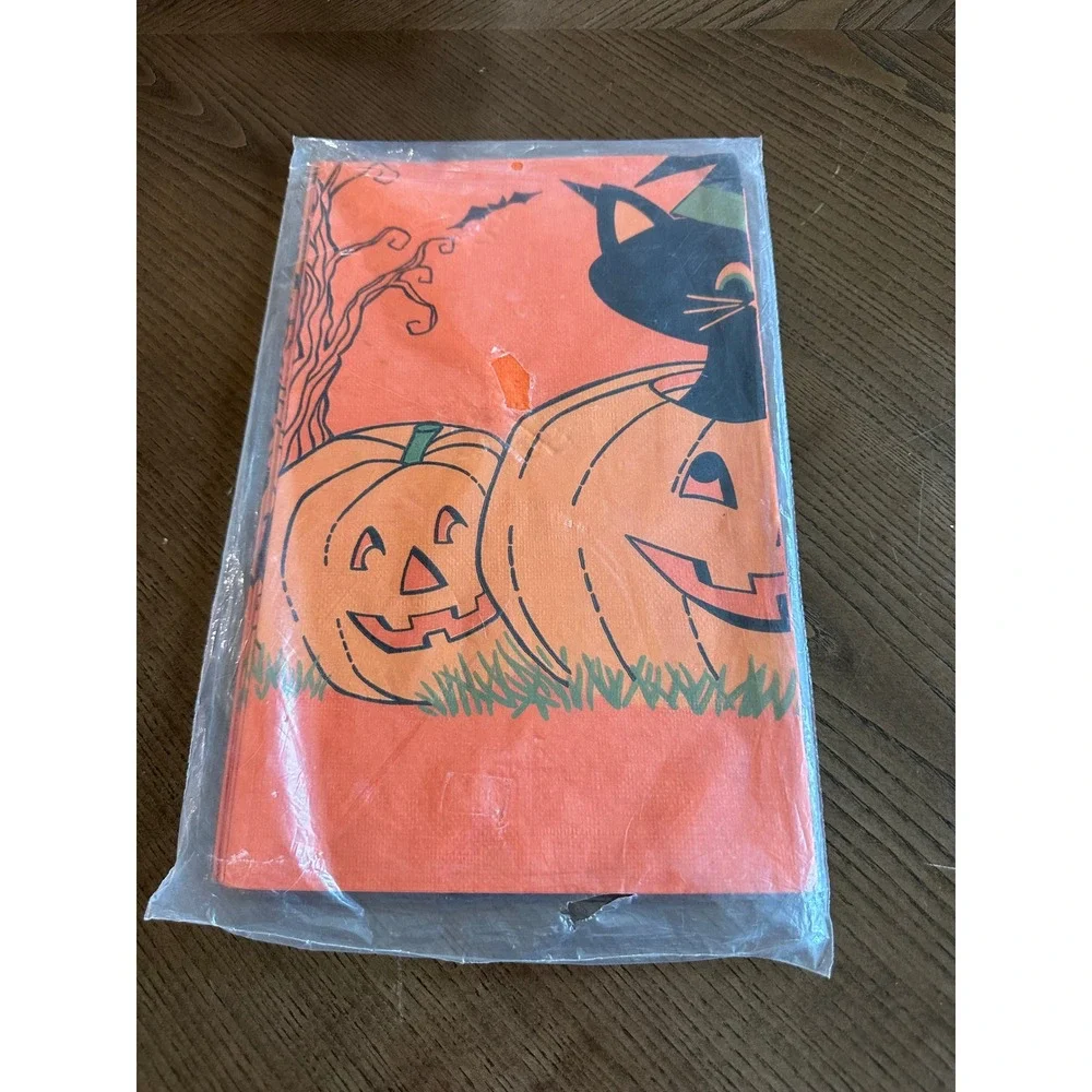 Vintage CA Reed Halloween Table Cover Paper Black Cat Pumpkin 50.5x96 New NOS